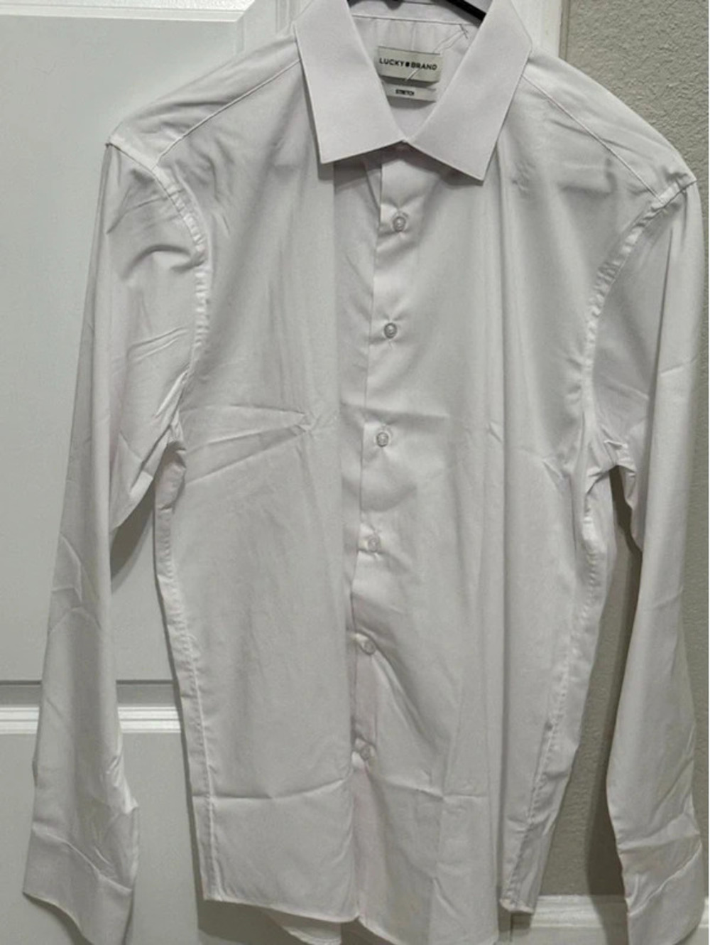 Camisa Lucky Brand Blanca Slim Fit Stretch Manga Larga - Talla S
